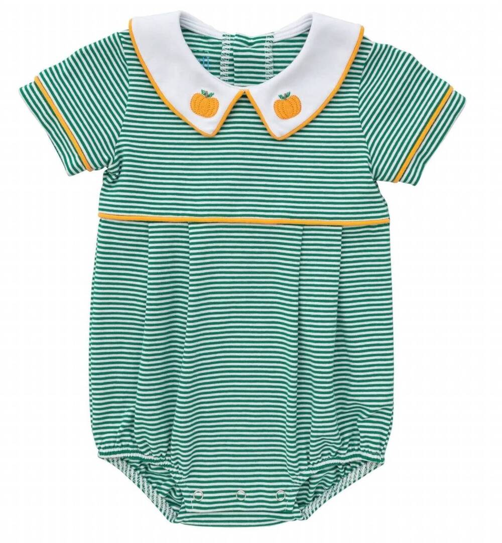 NEW ITSY BITSY boy's pumpkin collared bubble romper in green